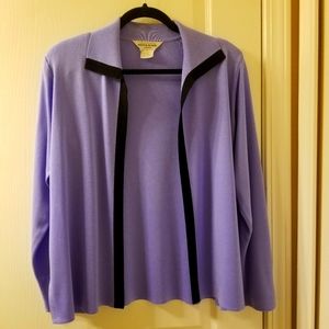 Misook violet with black trim cardigan Petite Large